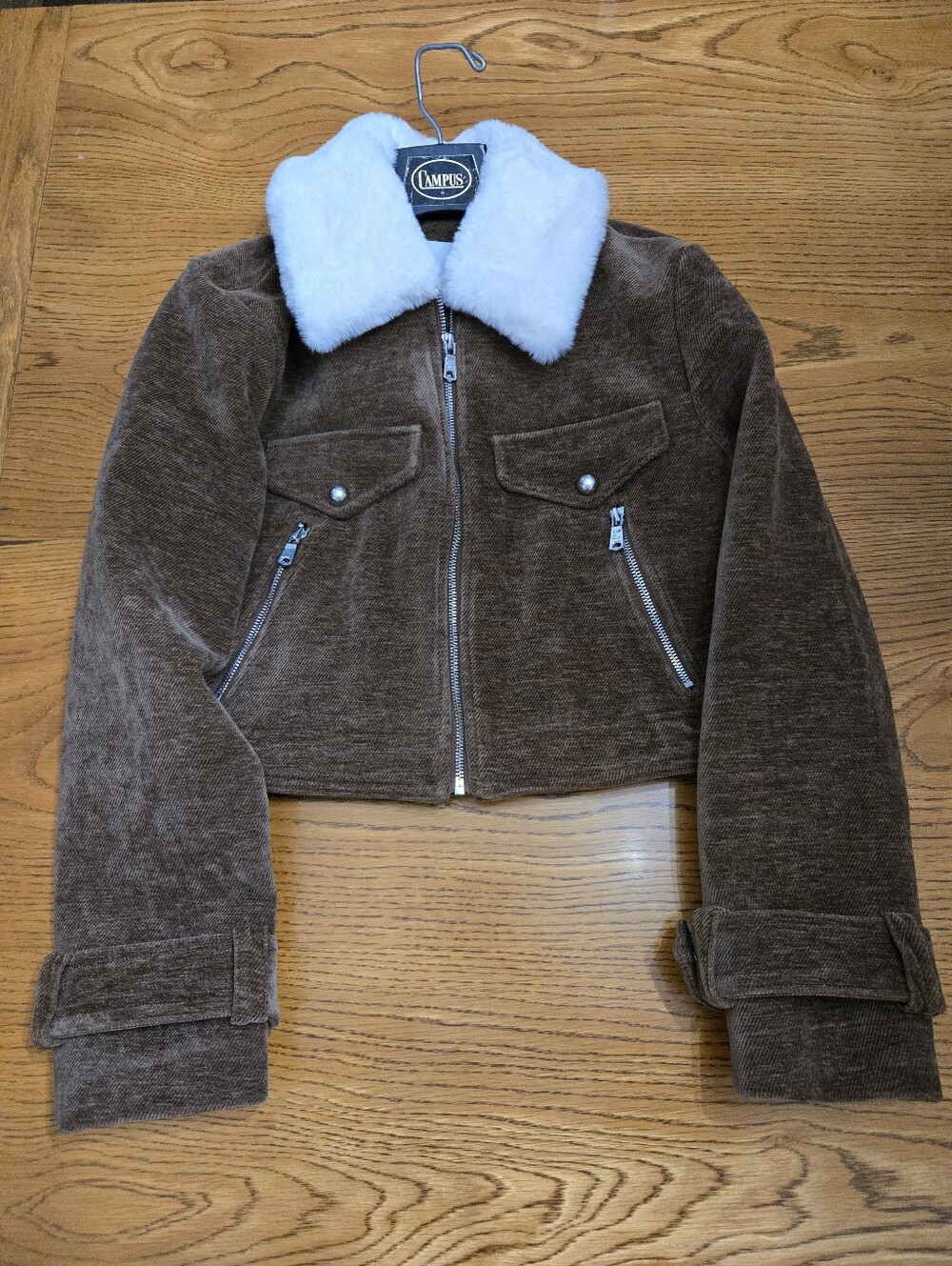 Avec Les Filles Brown Bomber Jacket with White Faux Fur Collar